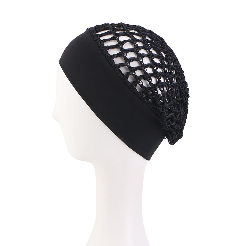 Solid Color Elastic Wide-Brimmed Crochet Hair Protection Net Cap, Sleep Cap, Breathable Headscarf Cap Jdw-65
