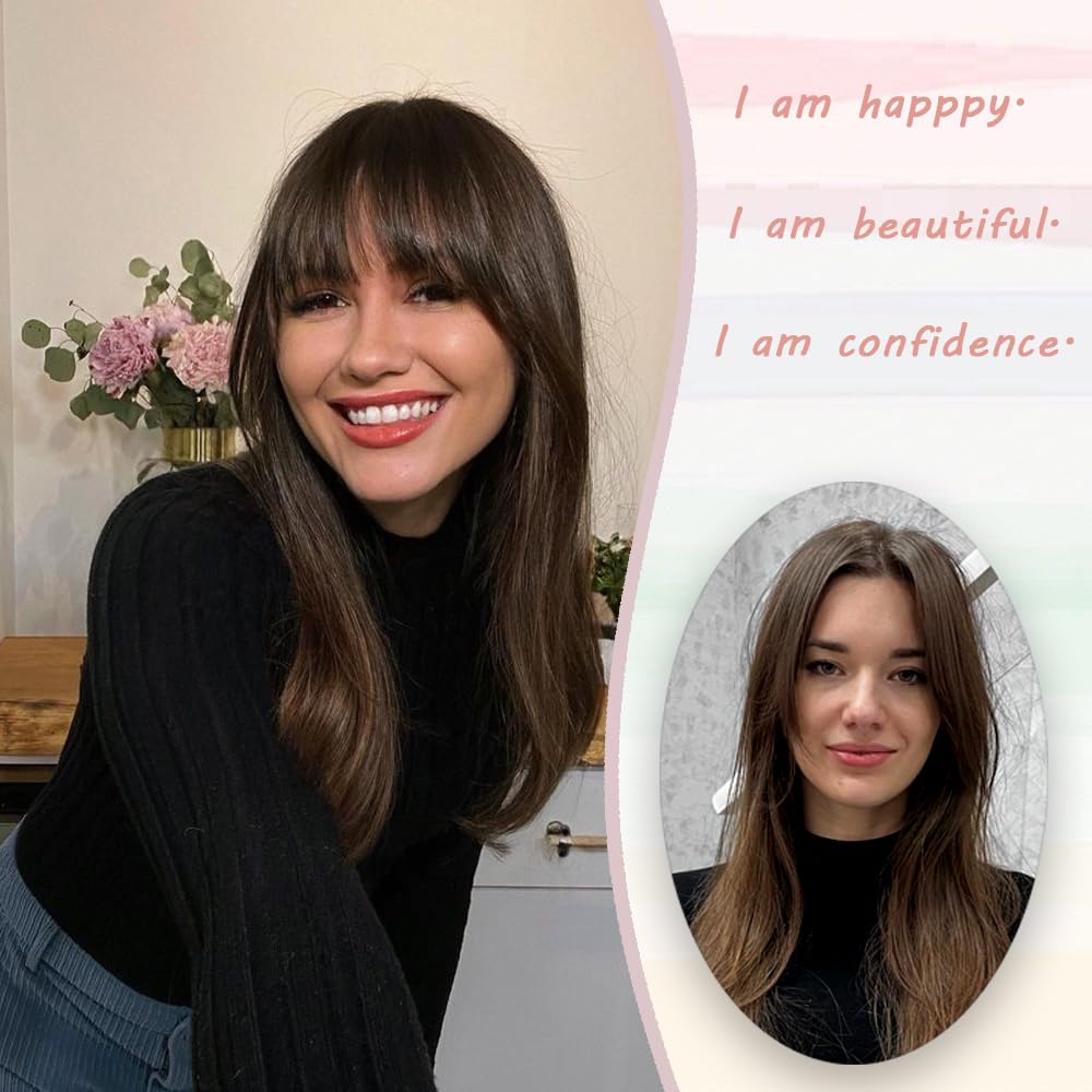 Hair Topper with Bangs Hair Clip 360° 3D Cover Fluffy Wigs Hair Piece with Thinning Hair