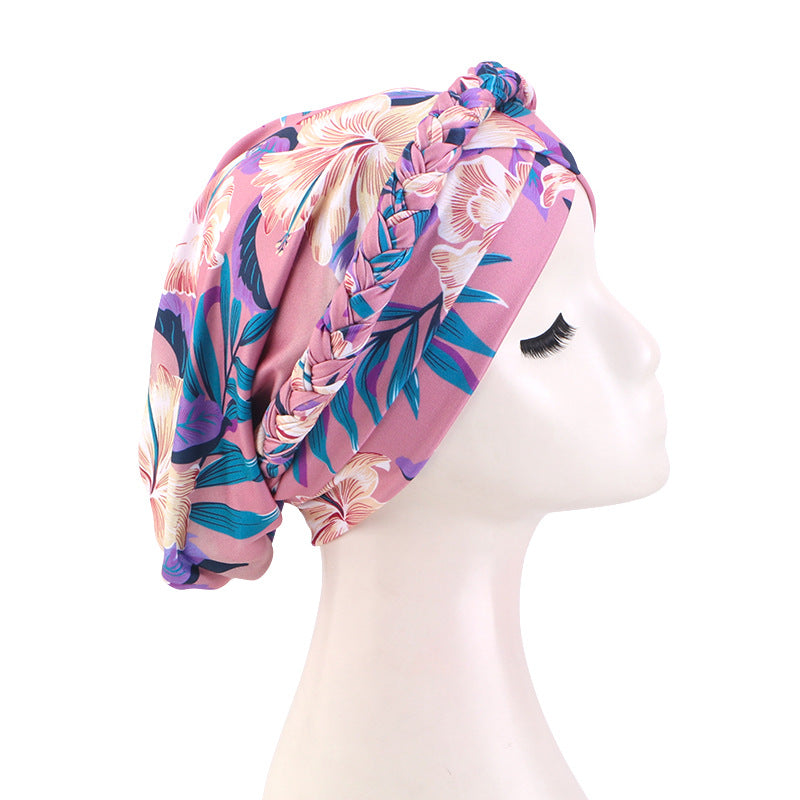 Cross-Border New Style Hand-Printed Braided Cross-Style Headscarf Hat, Elastic African Headwrap Hat Jdt-429G