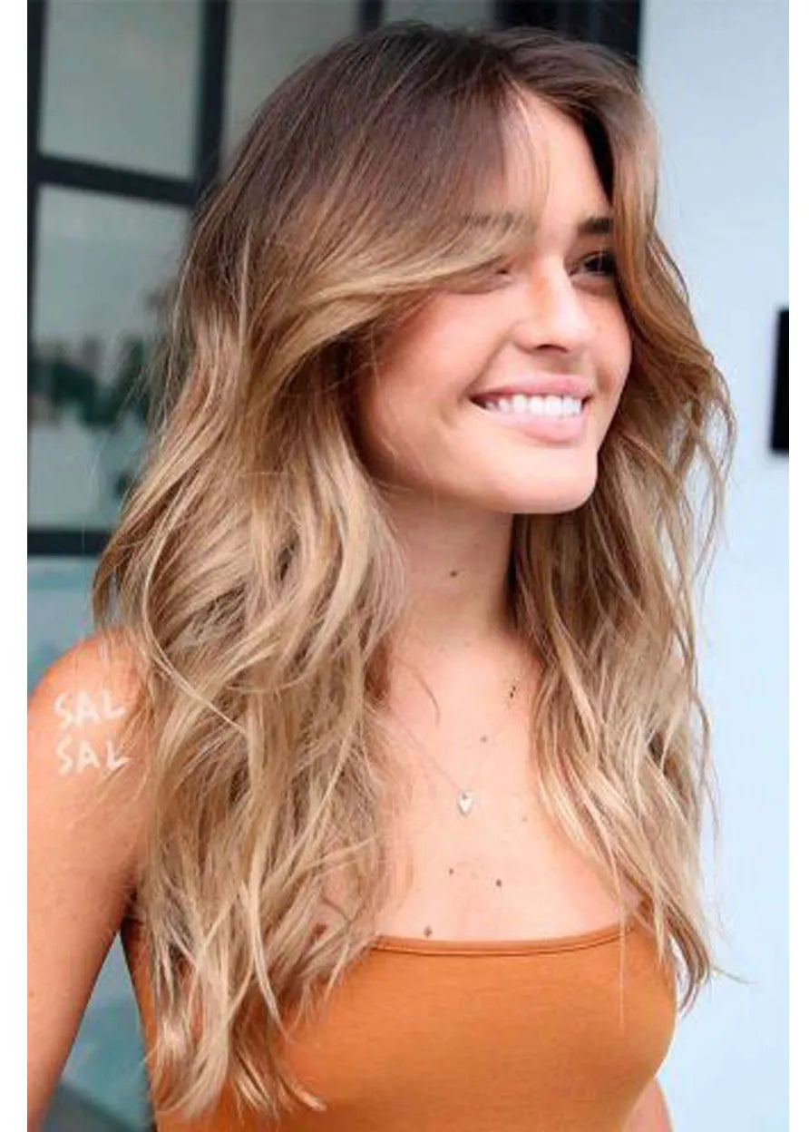 Beautiful Long Length Natural Wavy Mixed Brown 100% Human Hair Capless Wig 24 Inches