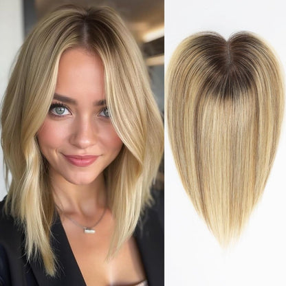 Remy Human Hair Toppers for Women Hand-Tied Hair Toppers with Swiss Lace Base 12in