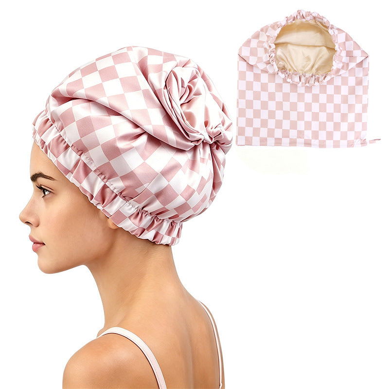 Cross border adult double-layer waterproof shower cap, colored Ding lined sleeping cap, kitchen makeup oil fume hood JDY-529