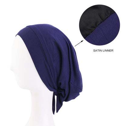 Mundell Strap Satin Lined Double Layer Nightcap Chemotherapy Cap Turban Hair Care Hat JDU-423C