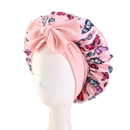 New popular butterfly printed sleep cap with elastic ribbon round cap for hair care and cloth hat JDB-301J-2 in Europe and America