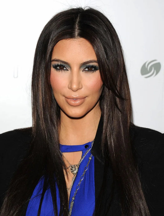 Kim Kardashian Long Silky Straight Middle Parting Human Hair Wigs 20 Inches