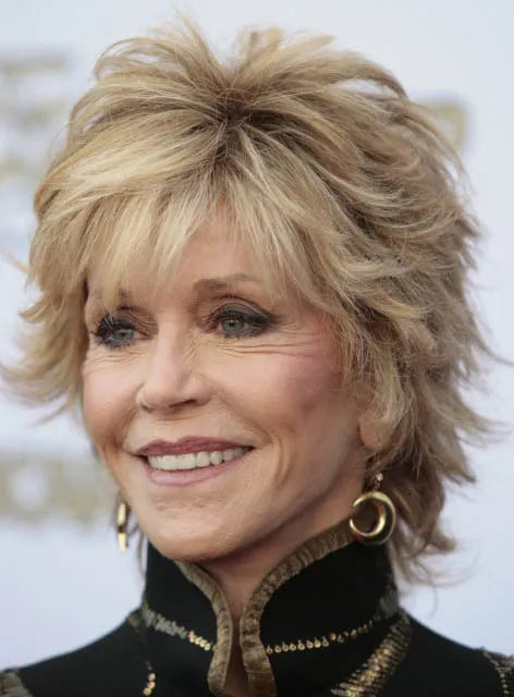 Jane Fonda Short Natrual Straight Layered Synthetic Hair Capless Wigs 8 Inches