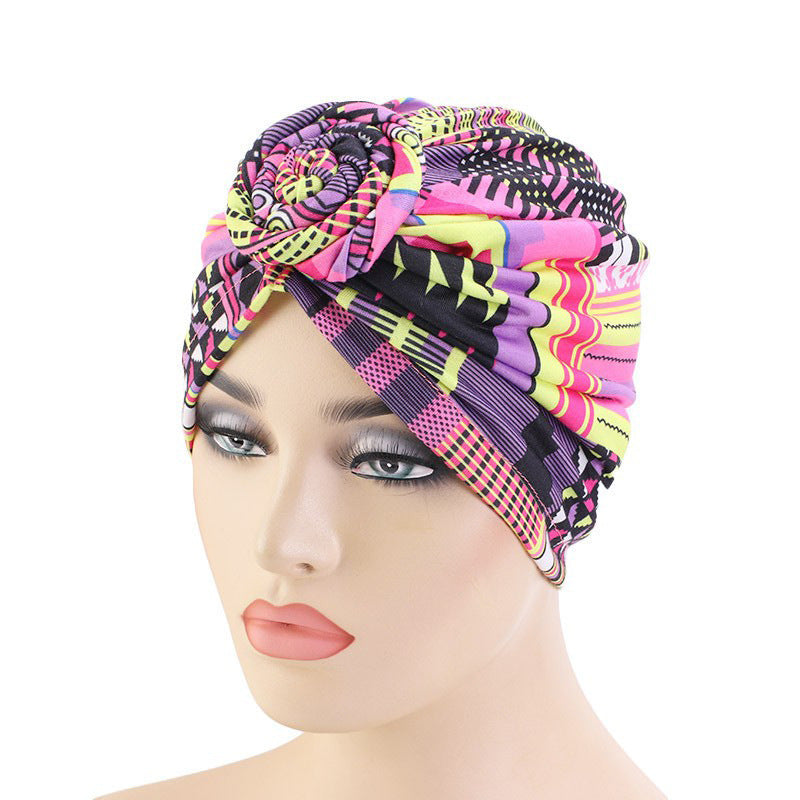 Amazon European and American ethnic style plate Flower headscarf cap elastic printing Indian cap chemotherapy cap TJM-342B