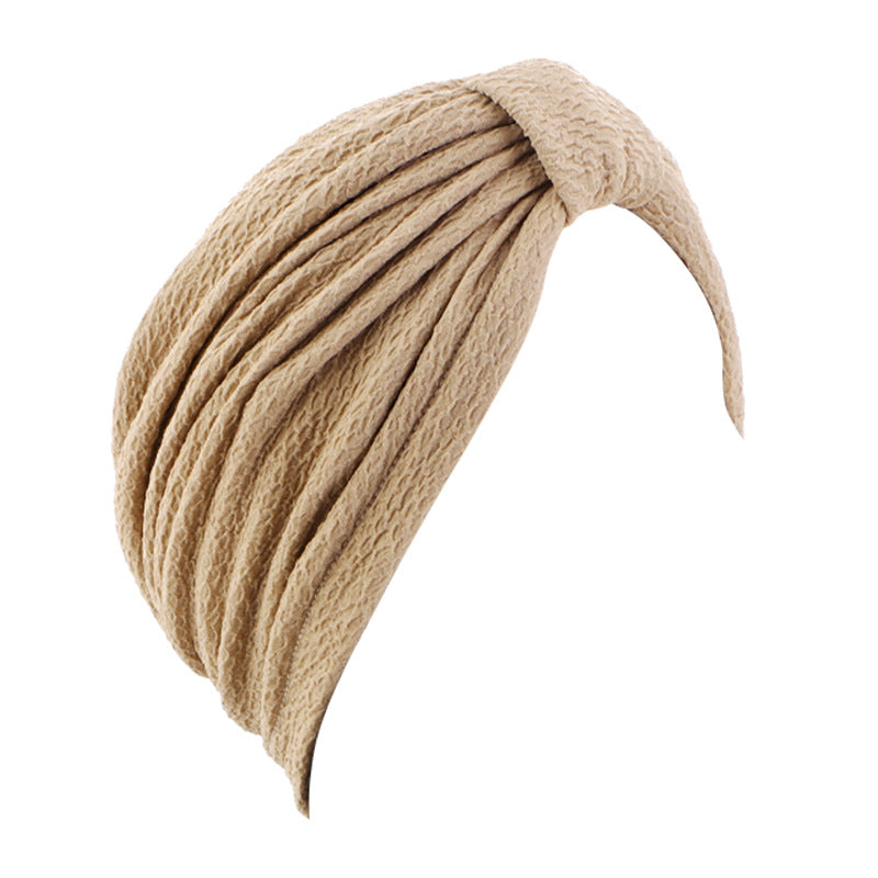 European and American Popular High-Elastic Bubble Fabric Knotted Headscarf Hat, Ethnic Hat, Turban, Chemotherapy Hat, Headscarf Hat
