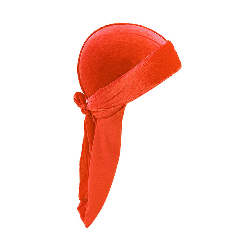 European and American fashion Korean velvet long tail pirate hat strap turban hat hip hop Cape velvet durags