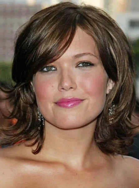 Mittellange Frisuren mit langem Pony, kappenlose Echthaarperücken