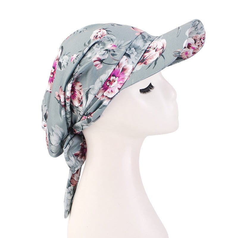New Style Printed Brimmed Baseball Cap Outdoor Sunshade Strap-On Headgear Sunshade Fabric Hat Jdt-234I