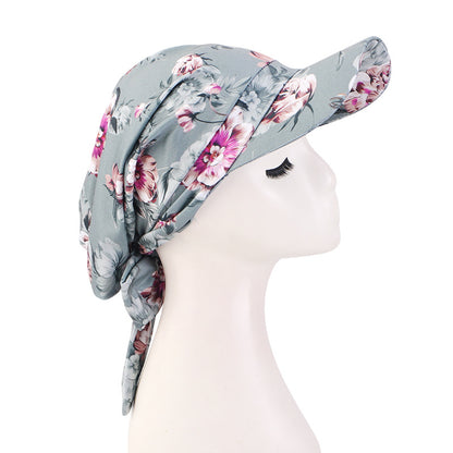 New Style Printed Brimmed Baseball Cap Outdoor Sunshade Strap-On Headgear Sunshade Fabric Hat Jdt-234I