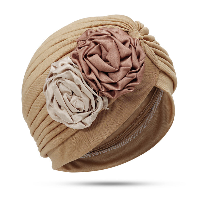 New Double Color Plate Flower Head Towel Hat Retro Fashion Hat Imitation Silk Indian Hat TJM-24Q