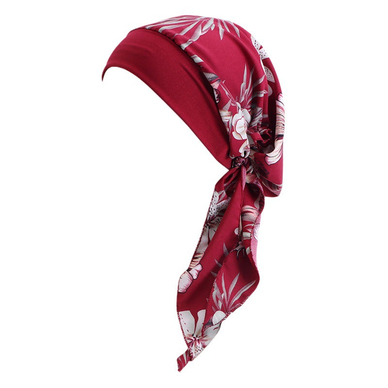 Ethnic Style Tie Tape Cap Elastic Wide Ribbon Baotou Cap Chemotherapy Cap Household Cap JDT-329C