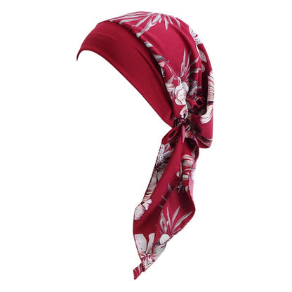 Ethnic Style Tie Tape Cap Elastic Wide Ribbon Baotou Cap Chemotherapy Cap Household Cap JDT-329C