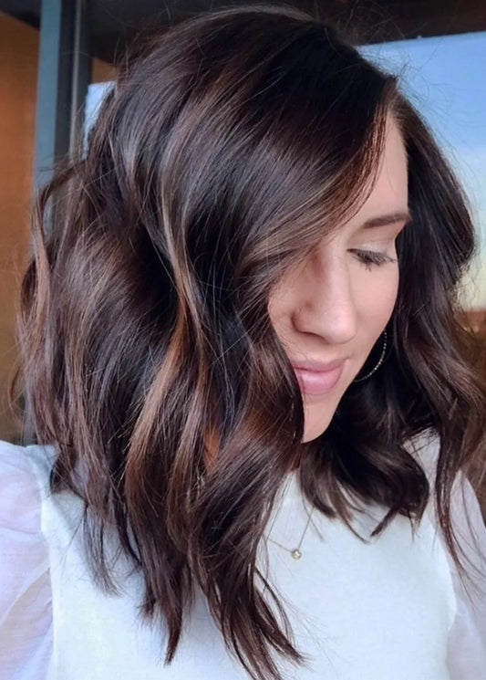 Medium Hairstyles Women's Layered Wavy Human Hair Capless Wigs 14Inch