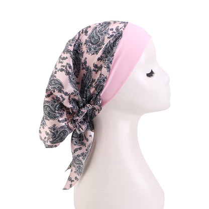 European and American popular long tail ribbon headscarf hat elastic wide-brimmed satin toe cap pirate hat JDT-329E