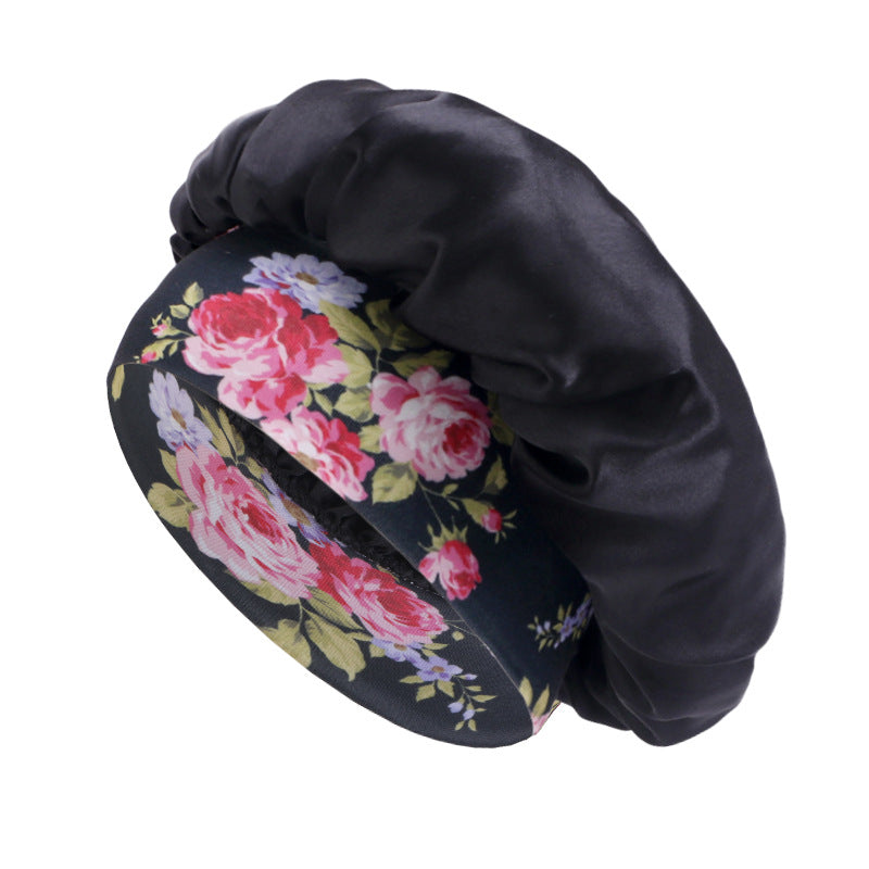 African style printed elastic wide-brimmed satin nightcap beauty makeup hair care hat JDB-405B-3