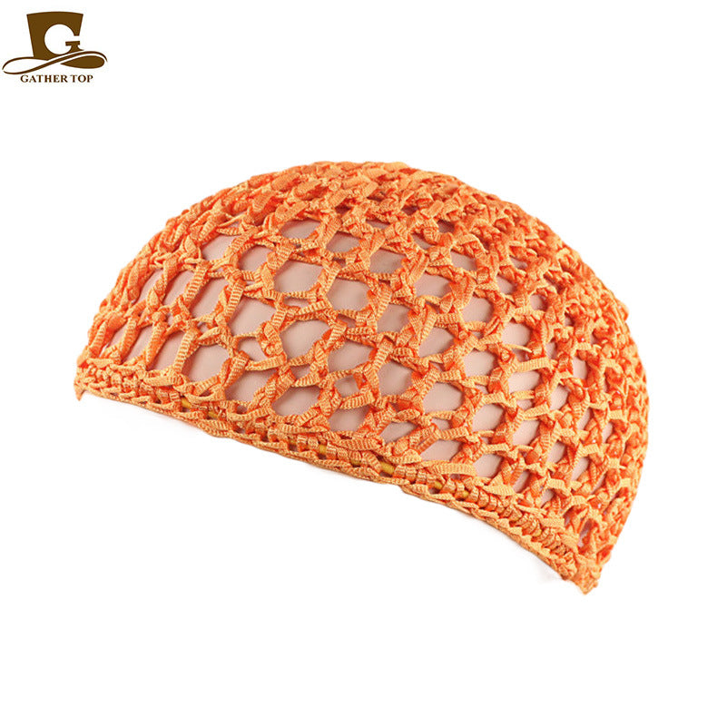 Solid Color Hand Crocheted Hair Care Mesh Hair Cover Headgear Nightcap Breathable FW-11