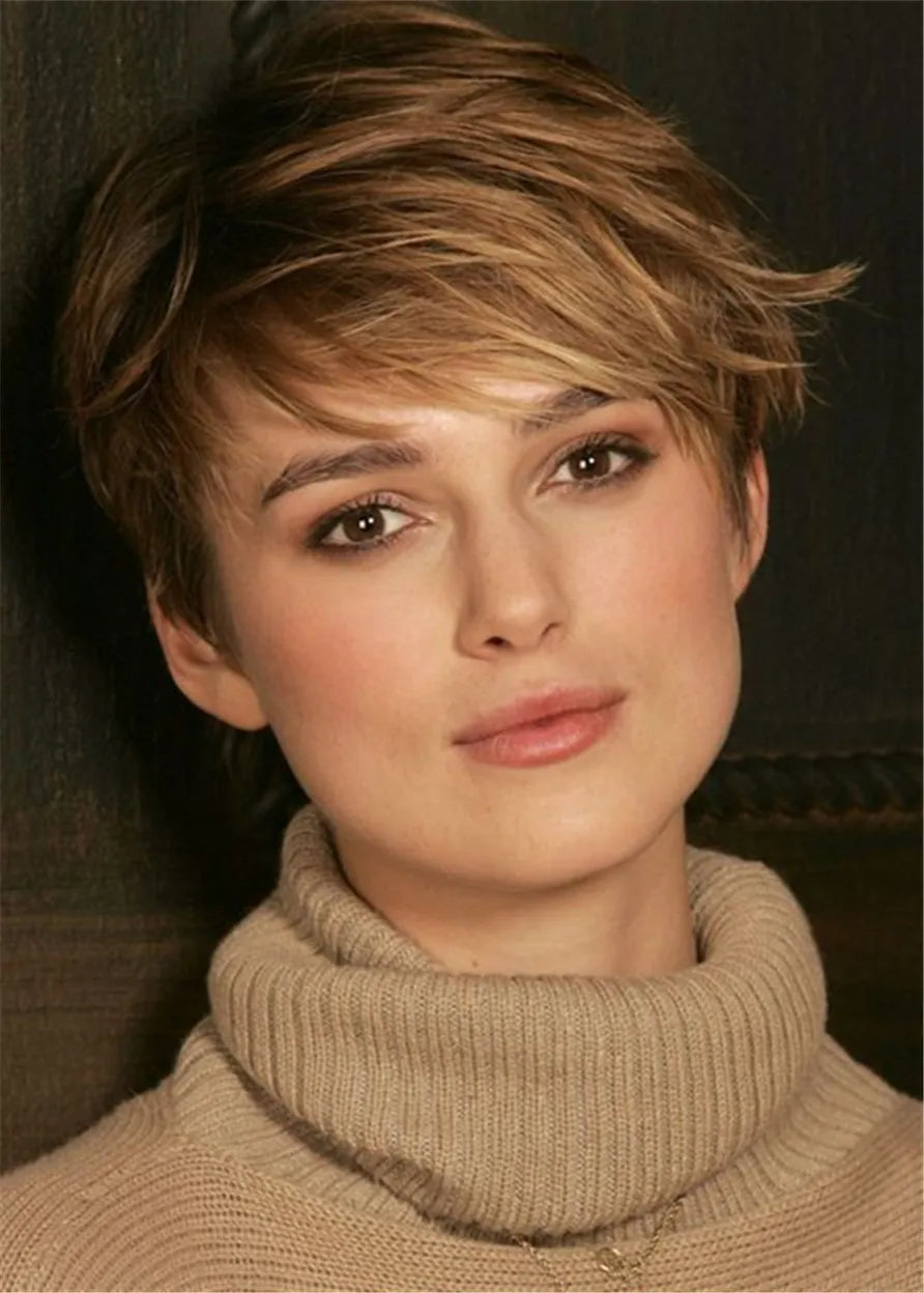 Pixie Cut Hairstyles Straight Human Hair Capless Wigs 8Inch