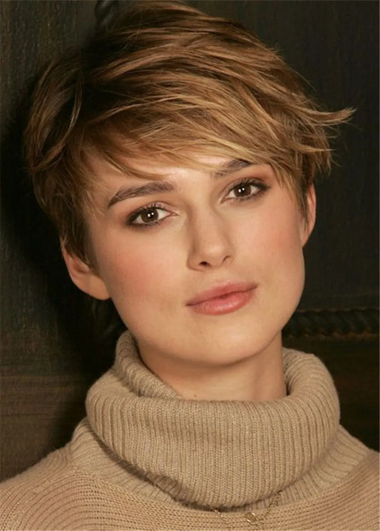 Pixie Cut Hairstyles Straight Human Hair Capless Wigs 8Inch
