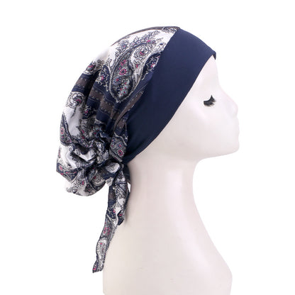 European and American popular long tail ribbon headscarf hat elastic wide-brimmed satin toe cap pirate hat JDT-329E