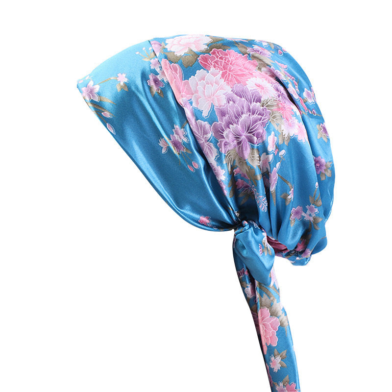 Cross-border source satin printed turban women's bandage turban hat pastoral style streamer braid hat TJM-226