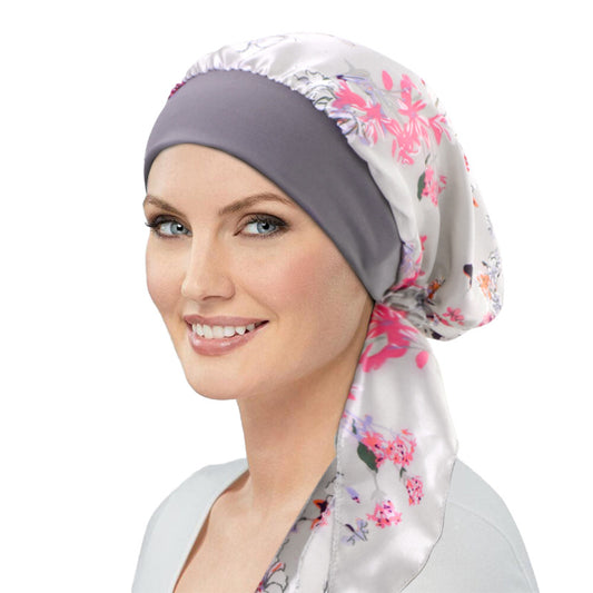 European and American popular long tail ribbon headscarf hat elastic wide-brimmed satin toe cap pirate hat JDT-329E