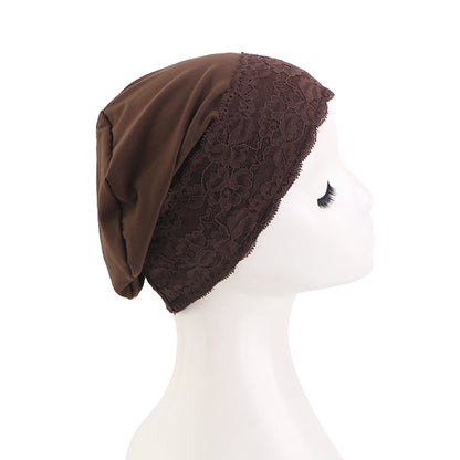 New Cross-Border Lace-Trimmed Base Cap, Elastic Headscarf Cap, Head Wrap Cap, Hair Care Cap, Postpartum Cap Jdt-511