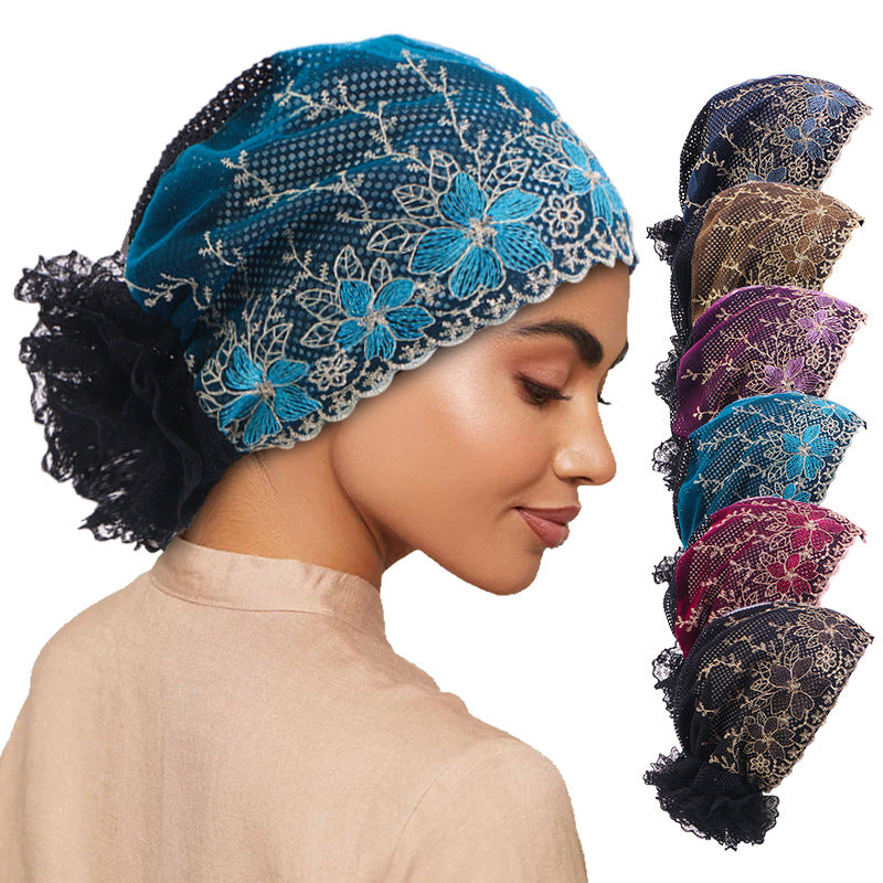 New Cross-Border Breathable Lace Hat, Floral Turban Hat, Ethnic Hat, Hair Care Hat Jdt-500