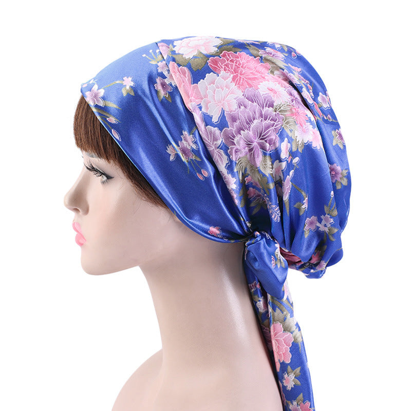 Cross-border source satin printed turban women's bandage turban hat pastoral style streamer braid hat TJM-226