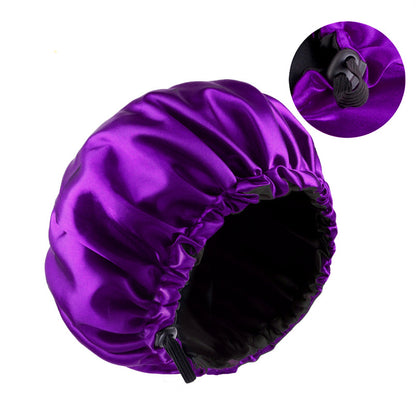 Double-layer flat buckle adjustable satin nightcap women's beauty hair care cap solid color round cap JDB-256C-7
