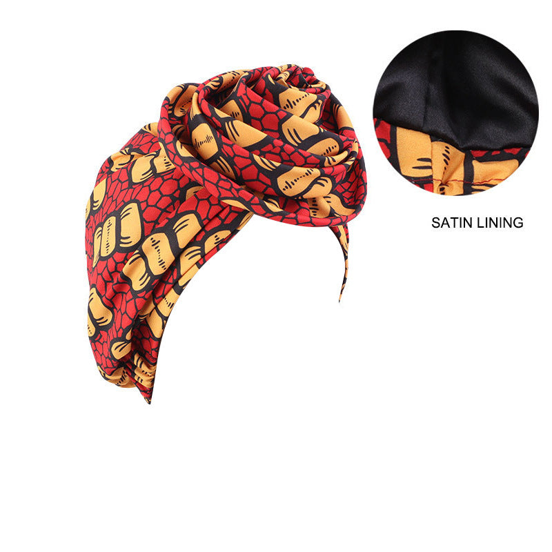 European and American Trendy Satin-Lined Turban Hat, Floral Hat, Amazon Headwrap Hat