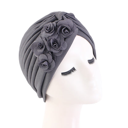 Rose accessories pleated headscarf cap thickened Indian hat ethnic style pullover cap JDT-16D