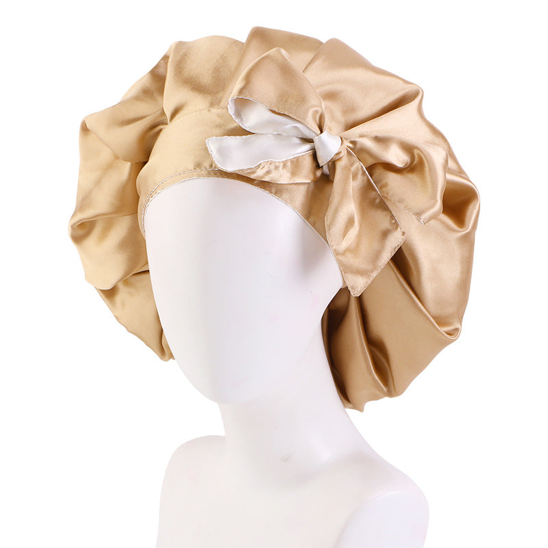 Custom Printed Logo Satin Sleep Cap with Ribbon, Professional Beauty and Makeup Cap, Source Factory Jdb-301N