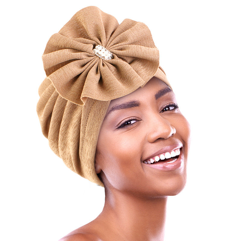Cross-Border Floral Headscarf Hat, African Hat with Pearl and Rhinestone Accessories, Church Wedding Hat Jdt-479A