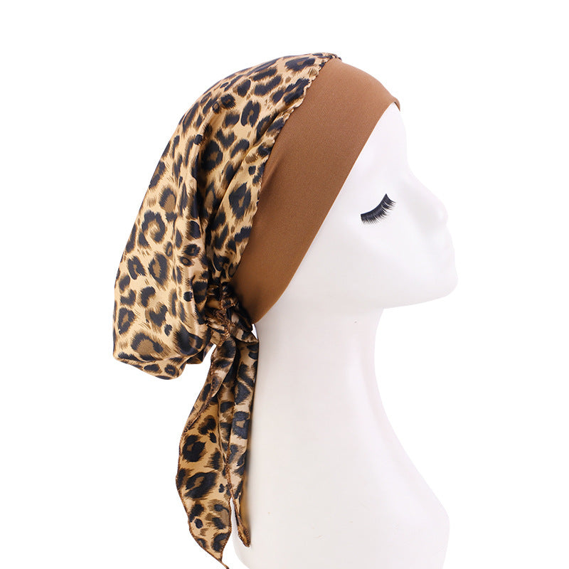 European and American popular long tail ribbon headscarf hat elastic wide-brimmed satin toe cap pirate hat JDT-329E