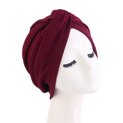 Cross Border Solid Color Bubble Cotton Cross Twisted Cap Women's Stretch Ethnic Bag Cap Indian Cap JDT-163D
