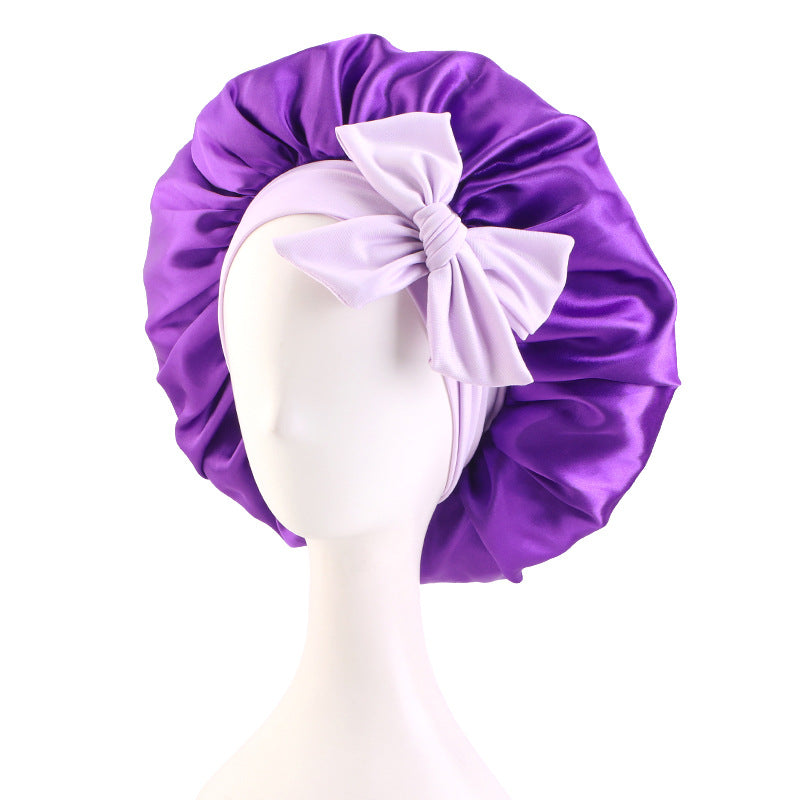 Cross-Border Hat with Two-Tone Adjustable Satin Ribbon, Wide-Brimmed Tie-Knot Headscarf Hat Jdb-527
