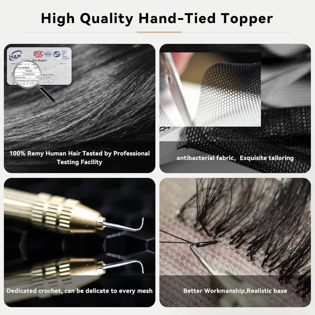 Remy Human Hair Toppers for Women Hand-Tied Hair Toppers with Swiss Lace Base 12in