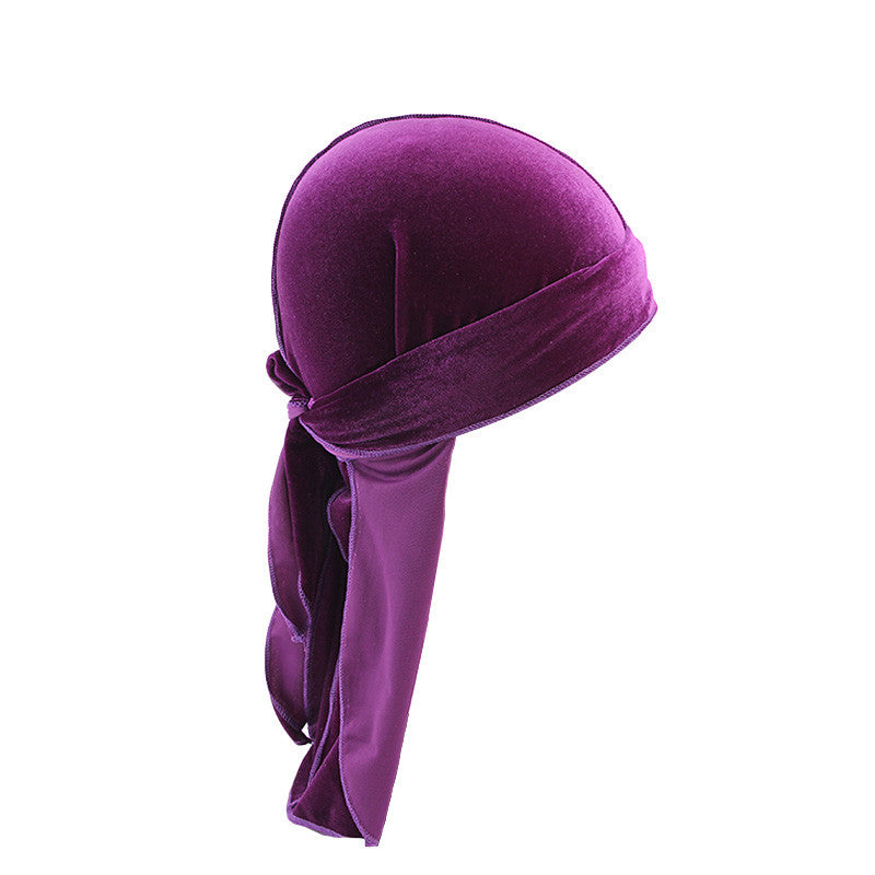 European and American fashion Korean velvet long tail pirate hat strap turban hat hip hop Cape velvet durags