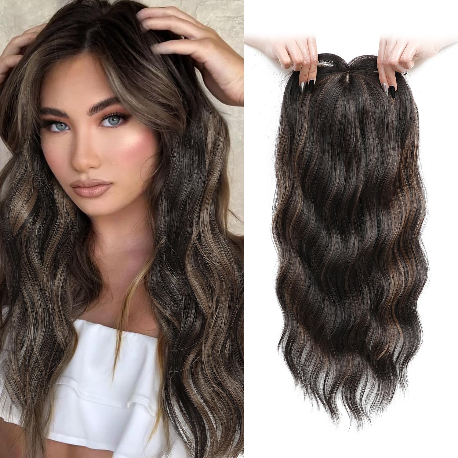 20Inch Wavy Hair Topper for Women Add Volume&Cover Thinning Hair with Natural Looking Hair Piece