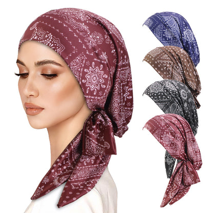 New Cross-Border Supply of Elastic Printed Ribbon Headscarf Hats, Head Wraps, Base Hats, Chemotherapy Hats