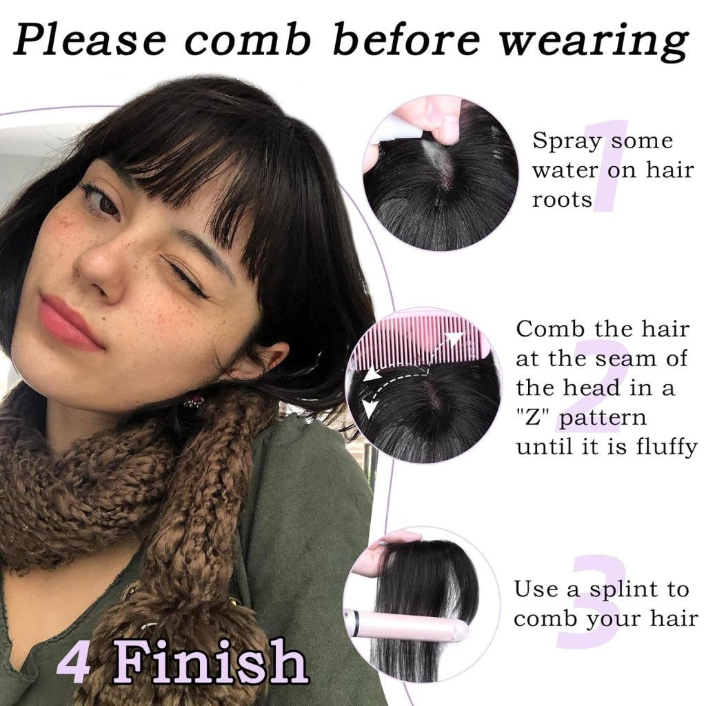 Clip in Bangs 100% Human Hair Toppers 360°3D Hair Pieces Clip On Air Bangs Extensions