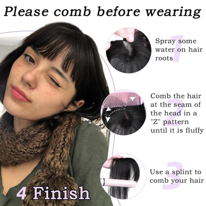 Clip in Bangs 100% Human Hair Toppers 360°3D Hair Pieces Clip On Air Bangs Extensions