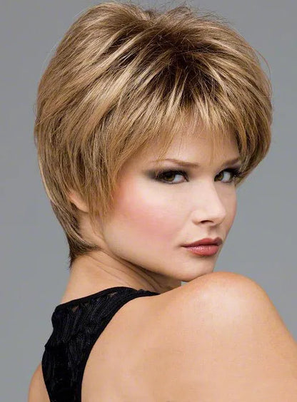 Layered Hairstyle 100% Soft Human Hair Short Straight Natural Wigs