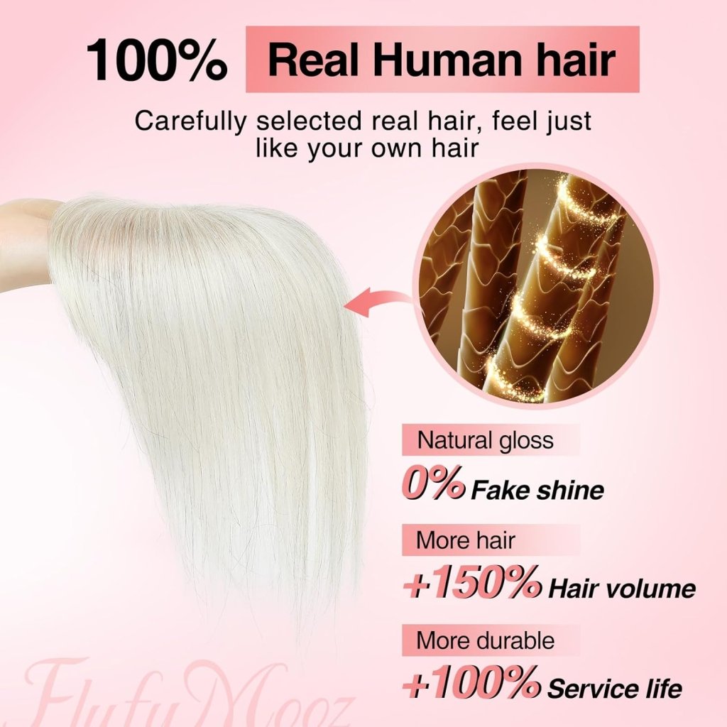 Human Hair Toppers for women 10 Inch Clip in Bangs 100％ Human Hair Toppers for Thinning Hair Cover Hair Pieces with Silk Base-Silver White