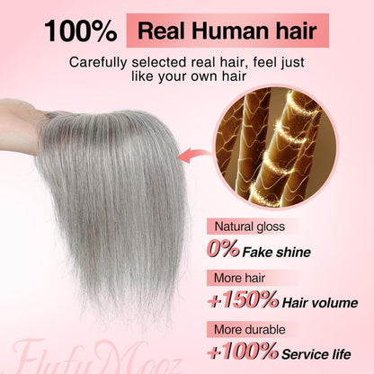 Human Hair Toppers for women 10 Inch Clip in Bangs 100％ Human Hair Toppers for Thinning Hair Cover Hair Pieces with Silk Base-Silver White