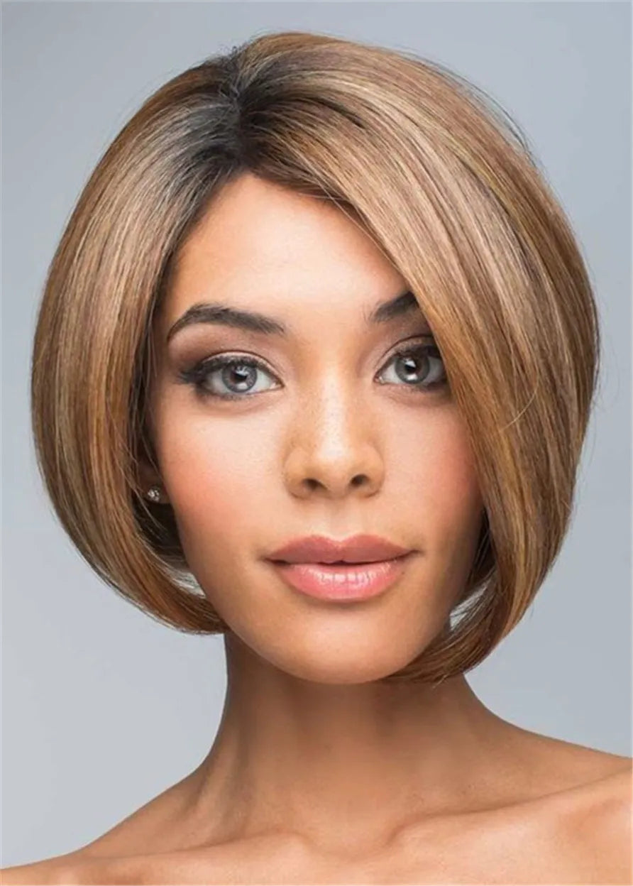 Natural Straight Synthetic Hair Lace front Mono Part Wig 12 Inches