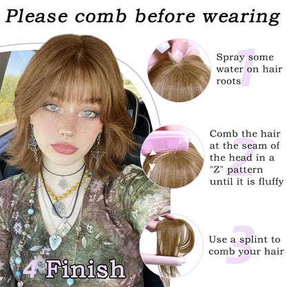 Clip in Bangs 100% Human Hair Toppers 360°3D Hair Pieces Clip On Air Bangs Extensions